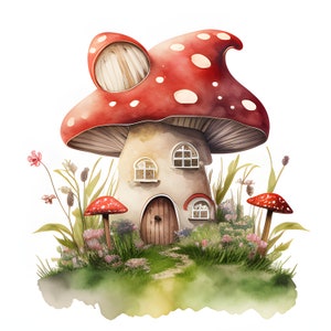 Imágenes prediseñadas de setas de acuarela, imágenes prediseñadas de toadstool de la naturaleza del bosque lindo, descarga instantánea, fabricación de tarjetas, fabricación de diarios basura, uso comercial