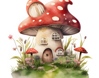 Watercolor Mushrooms Clipart, Forest Toadstool Art (Digital Download)