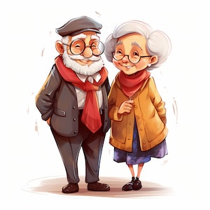 Cute Grandma and Grandpa Clipart Bundle, Funny Elderly People Cartoon Family illustration Set, Funny Elderly Couple Clipart, Commercial Use