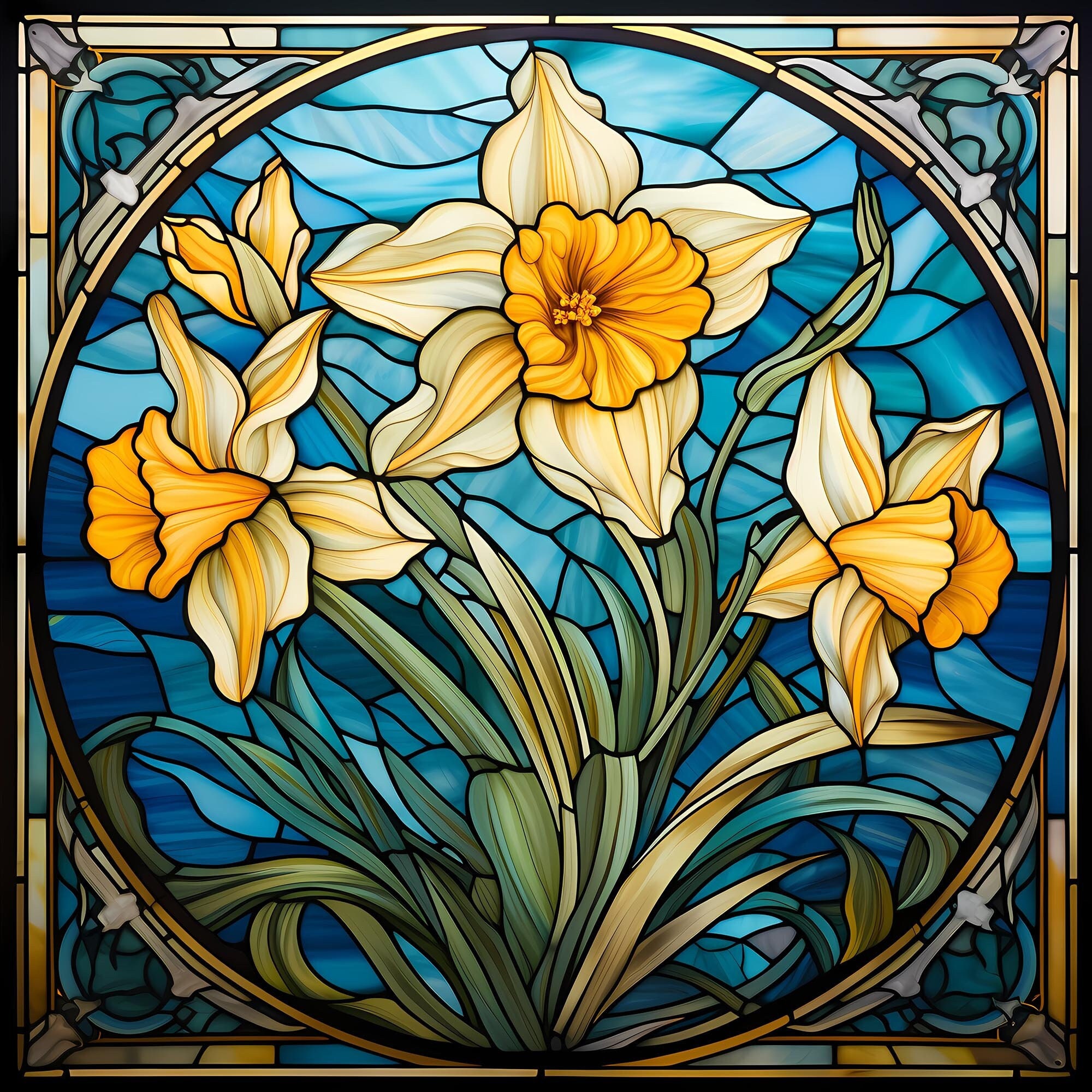 Daffodils 11x9 Glass Painting Sun Catcher Stained Glass Glass Art
