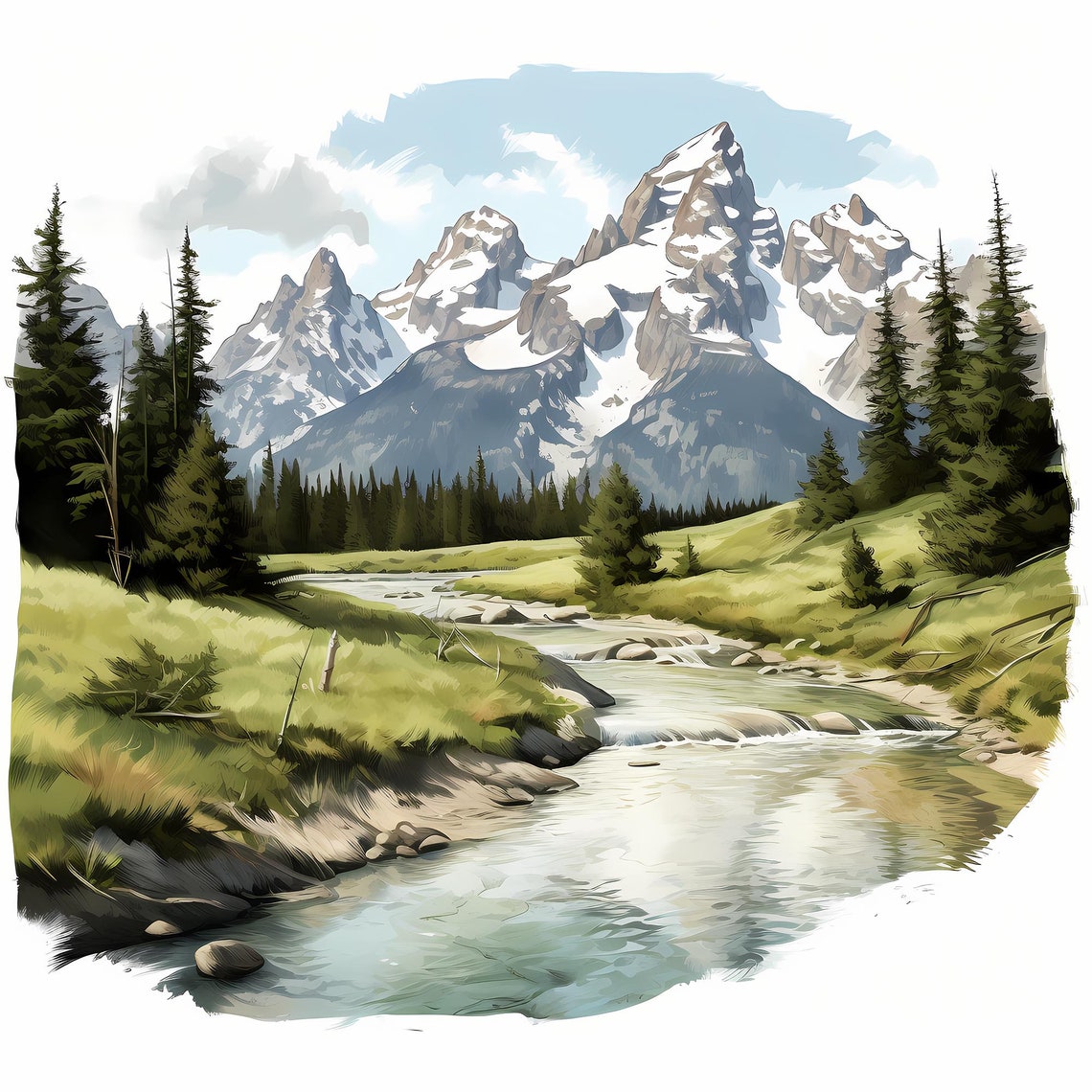 Grand Teton National Park Watercolor Sketch Art Set, Grand Teton ...