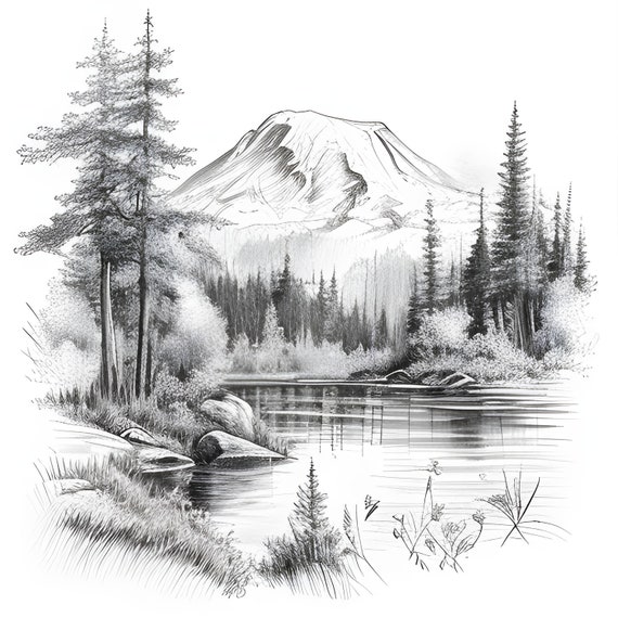 how to draw easy pencil sketch scenery,landscape pahar and river side scenery  drawing, | Drawing scenery, Nature art drawings, Landscape drawing tutorial