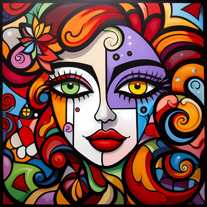 Vibrant Abstract Art Woman Face Board Print Portrait Bundle, Vibrant