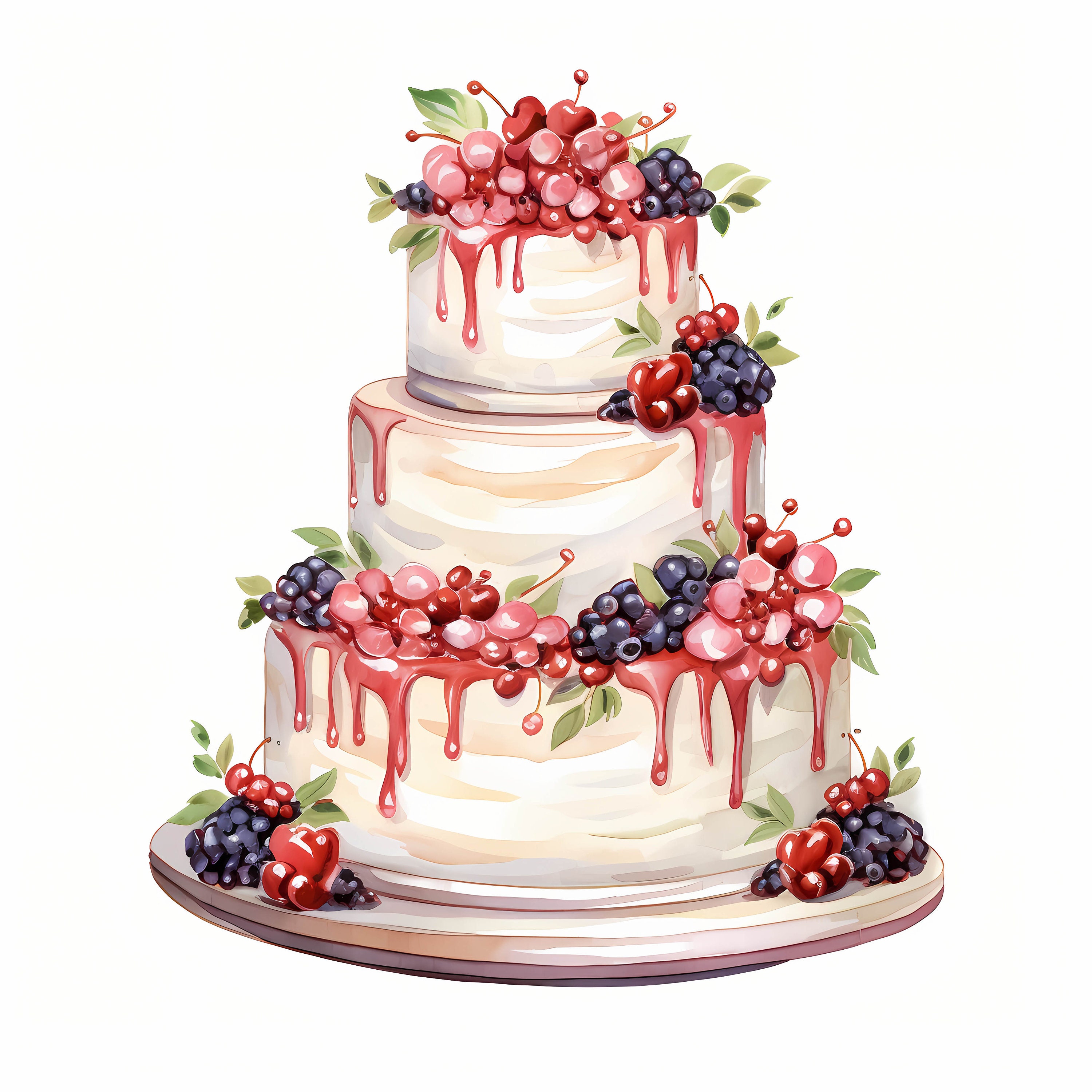 Wedding Cake Watercolor Clipart Bundle, Luxury Bridal Cake Illustration ...