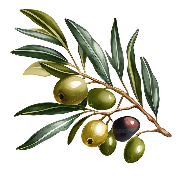 Olive Watercolor Graphic PNG Elements, Olive Branch Clipart, Olive Leaf Watercolor Olive Clipart, Card Making, Scrapbooking, Commercial Use