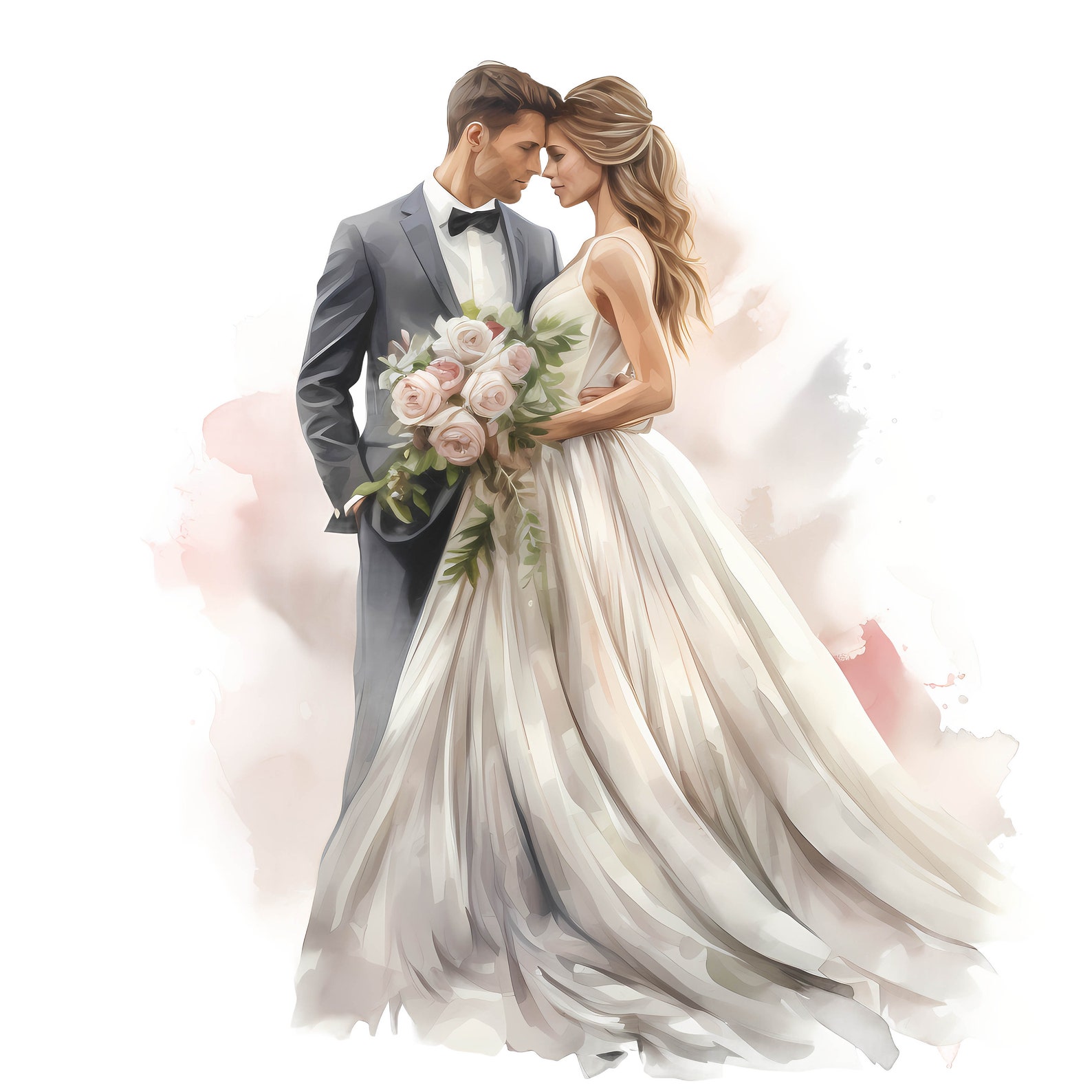 Bride and Groom Watercolor Clipart Bundle, Bride and Groom Wedding Day ...