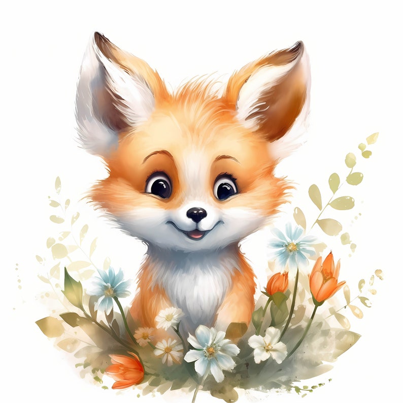 Cute Baby Fox Watercolor Clipart Bundle, Funny Fox Clipart, Sublimation