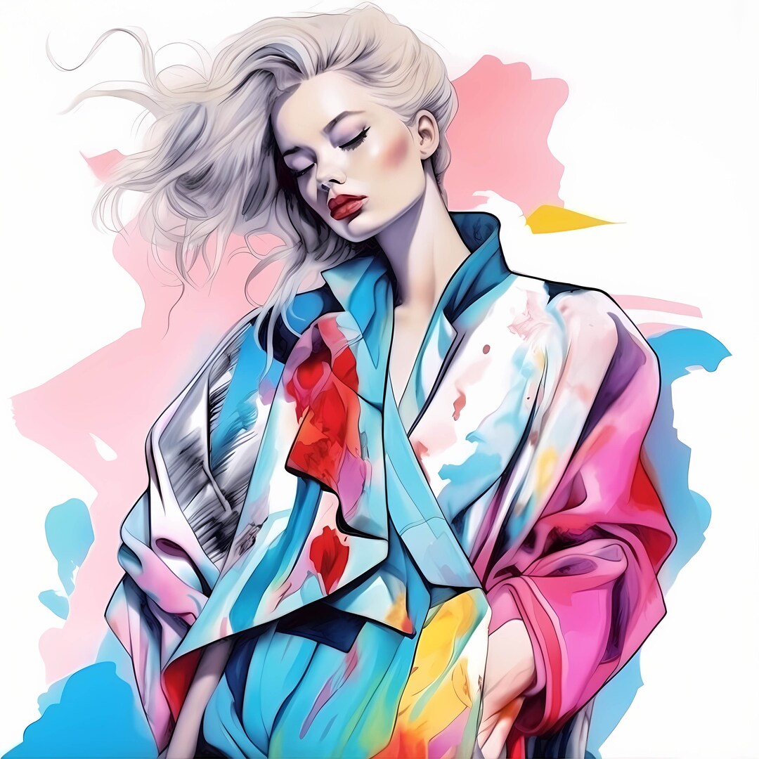 Watercolor Pastel Pencil Sketch Stylish Fashion Girl Clipart, Modern