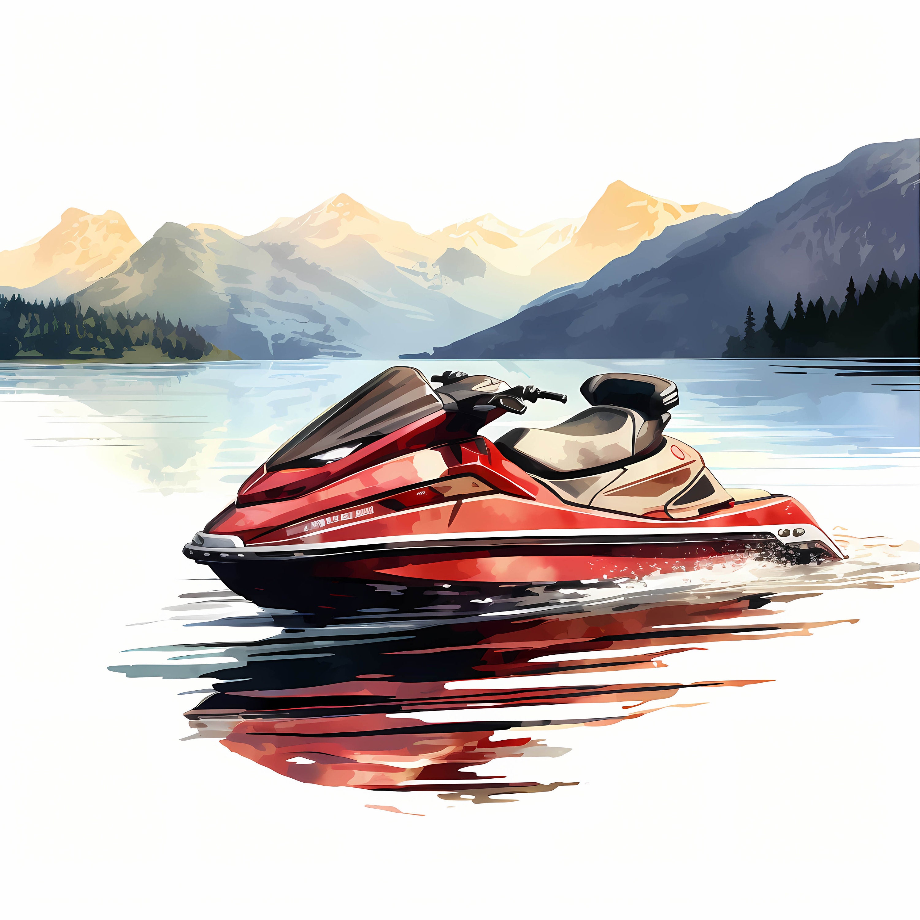 Jet Ski on Lake Watercolor Clipart Bundle, Jet Ski Watercolor ...