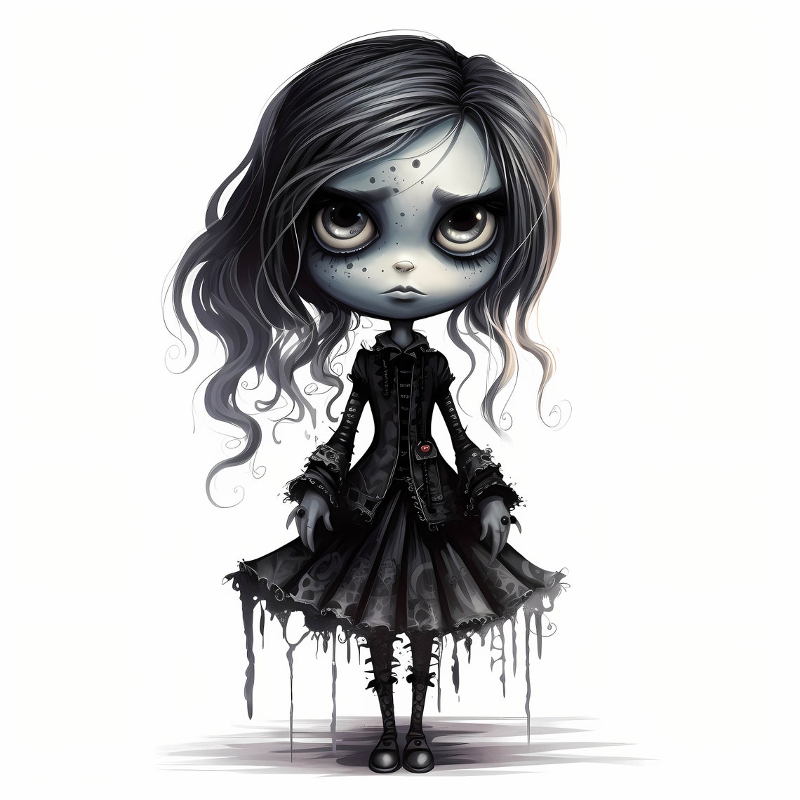Halloween Gothic Doll Watercolor Clipart Bundle, Halloween Gothic Doll ...