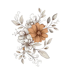 Acuarela Boho Flores Simples, Boho Flores Beige Bouquet Clipart, Boho Bouquet Clipart, Invitación de boda, Fabricación de tarjetas, Comercial s1