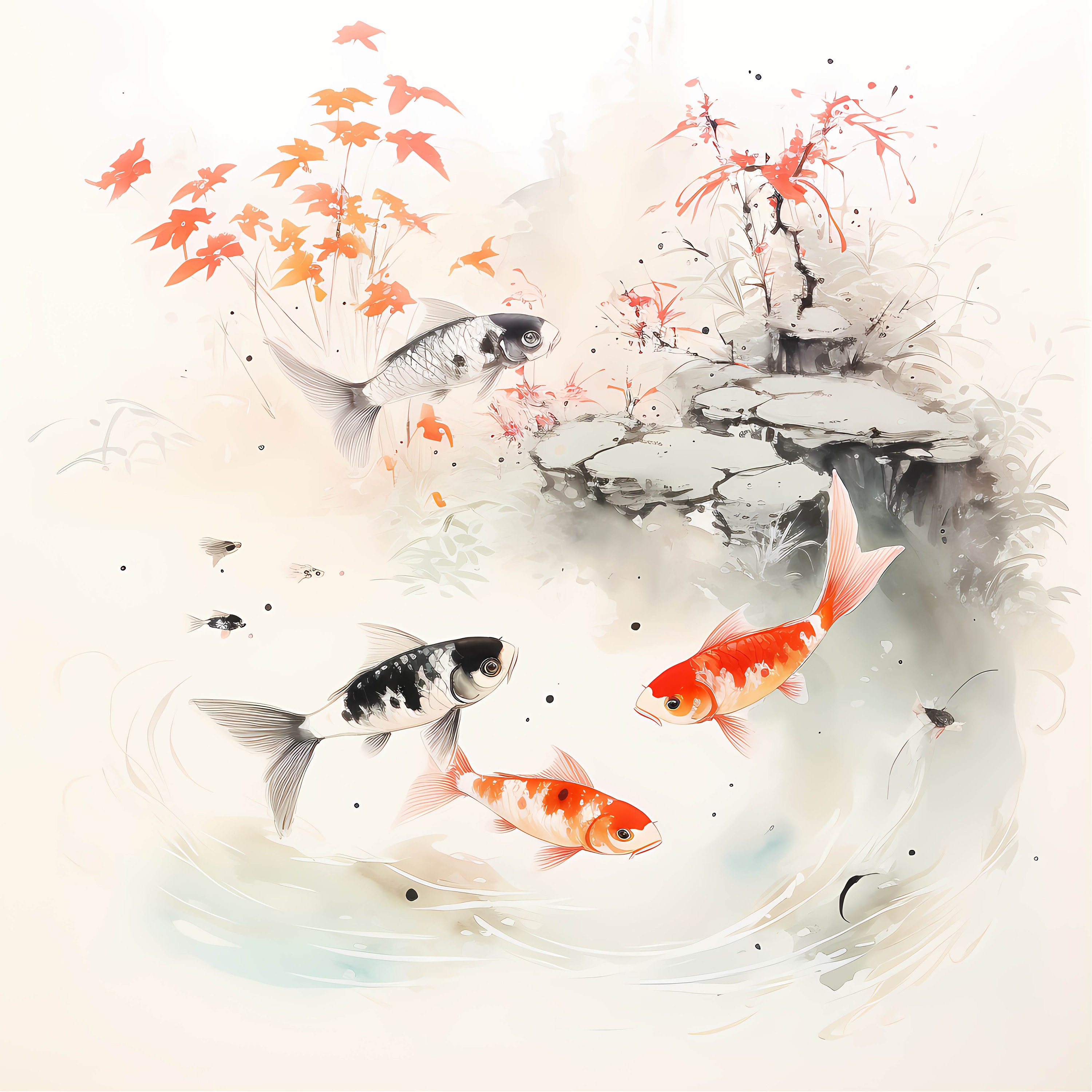 Traditional Chinese Fish Painting Clipart Bundle, Minimalist ...