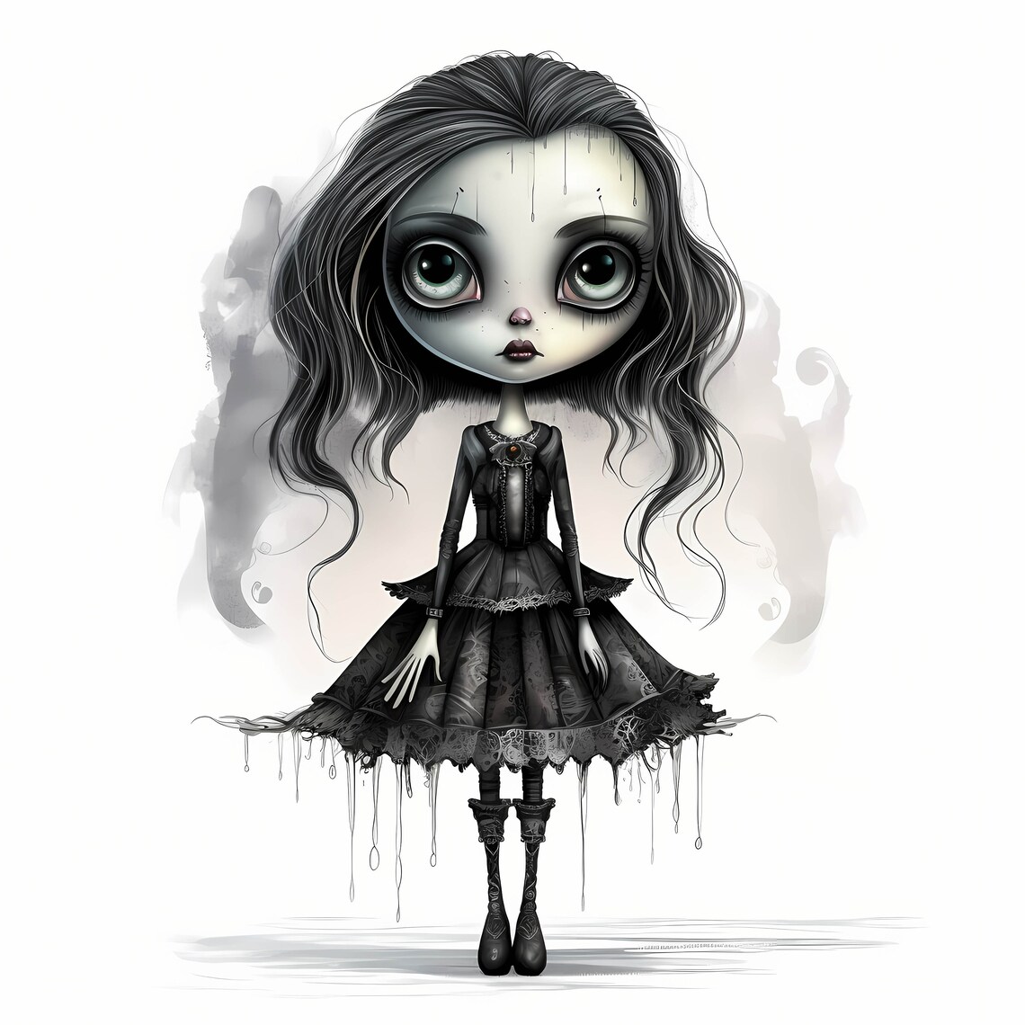 Halloween Gothic Doll Watercolor Clipart Bundle, Halloween Gothic Doll ...