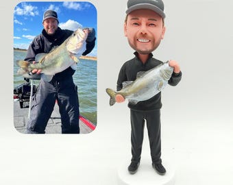 custom fishing bobbleheads, custom fisherman bobbleheads,fishing souvenirs, fisherman sculptures, gift for fishing enthusiasts,birthday gift