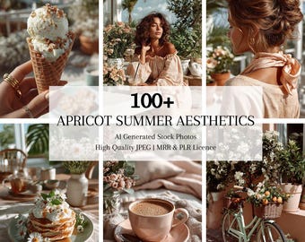 Fotos de stock estéticas de verano de albaricoque Instagram Reel Marketing digital sin rostro Fotos de stock con IA Imágenes de lujo MRR PLR Redes sociales
