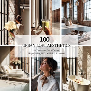Pacote de fotos de estoque de estética sem rosto de interior de loft urbano, estilo de vida de interior de loft chique, estética interior MRR PLR, marketing digital