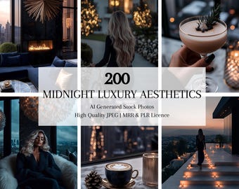 Fotos de stock de estética de lujo de medianoche Instagram Reel Marketing digital sin rostro Fotos de stock de IA Imágenes de lujo MRR PLR Redes sociales