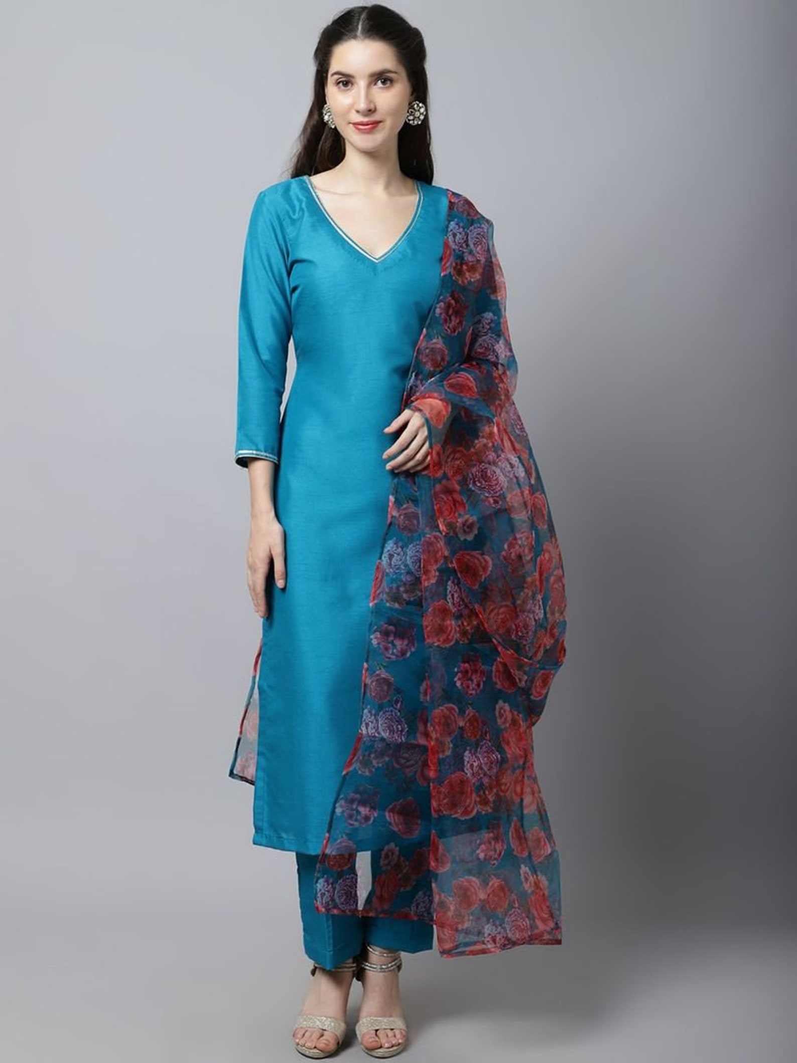 Women White & Navy Blue Kurta Set main image 1