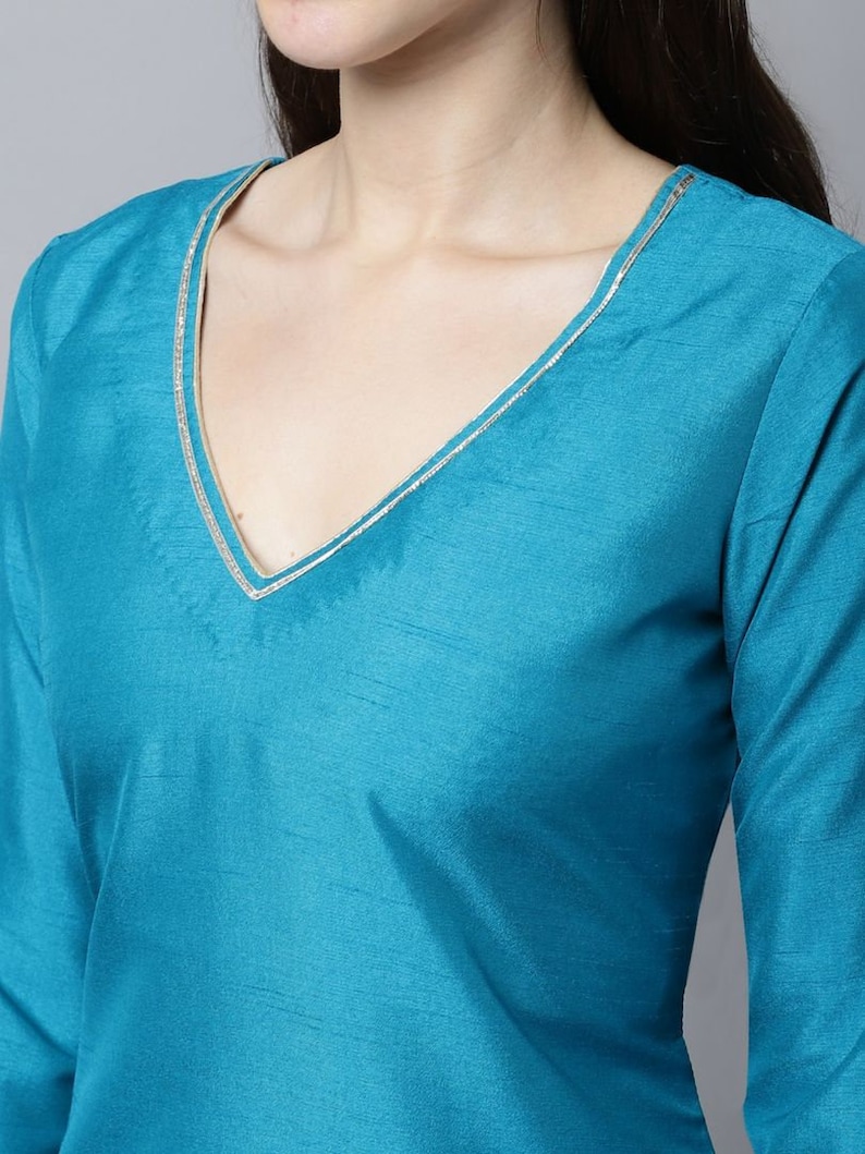 Rent Ocean Blue Kurta Set In gold Embroidery main image 0