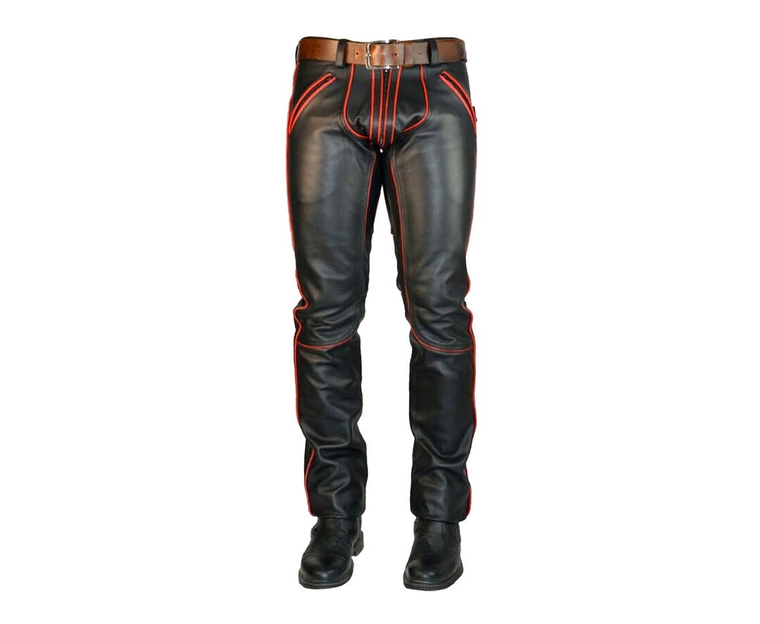 Mens Leather Motorbike Pants Real Sheep Leather Handmade Leather Biker