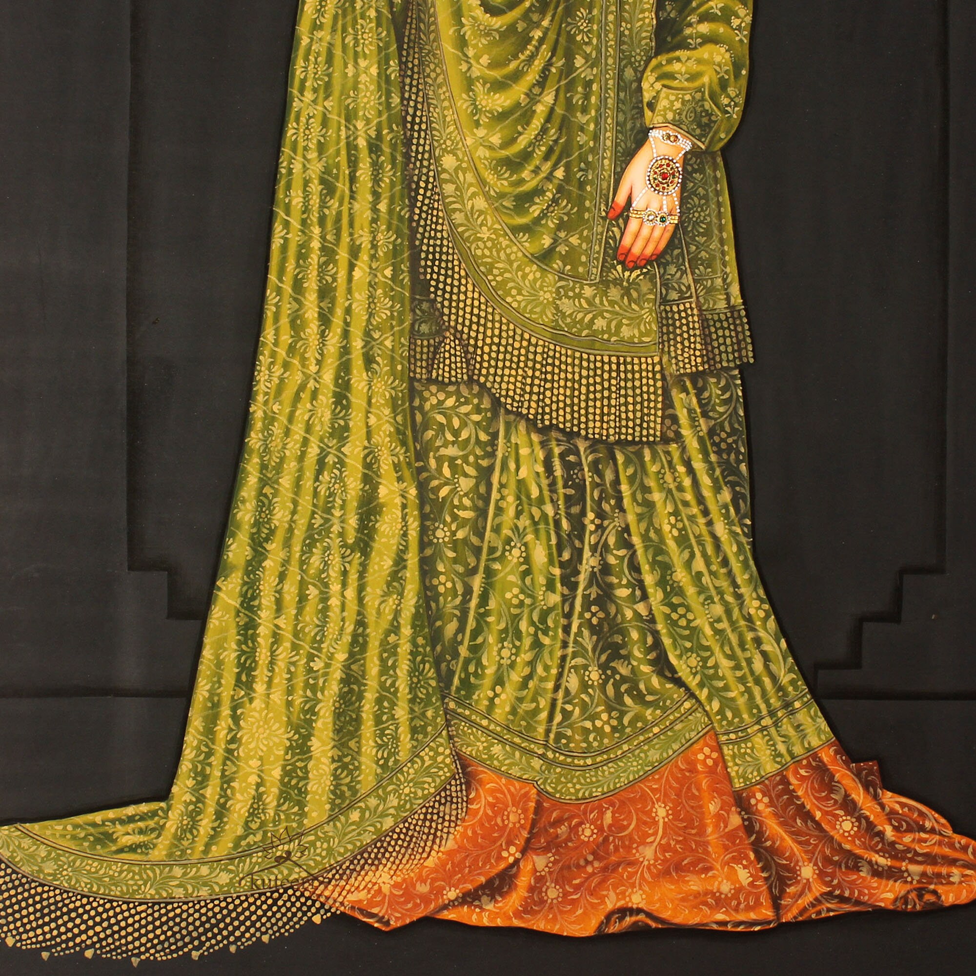 Handpainted Mughal Court Lady Painting: Emerald Green, Real Gold Foil - Etsy