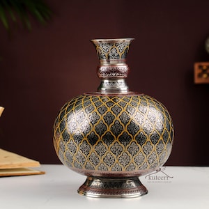 Unique Black Brass Vase – Single Edition Marori Engraved Art – Handmade Luxury Centerpiece