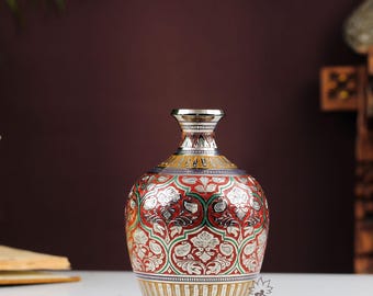 Luxus handgefertigte Marori Messingvase - seltenes rotes graviertes dekoratives Meisterwerk | Sammler Kunst