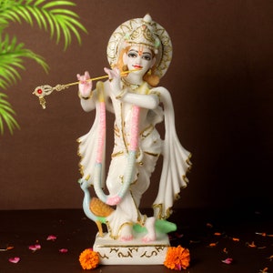 Marble Krishna Statue Krishna Idol Hindu God Gopal Ji Standing Krishna Murti Vishnu Avatar God of Love & Compassion Home Temple Alta Gift