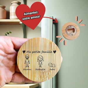 Gepersonaliseerde familie magnetische flesopener (Vaderdag, Moederdag, toekomstige papa mama, verjaardagscadeau, geboorte, oom, opa, tante)