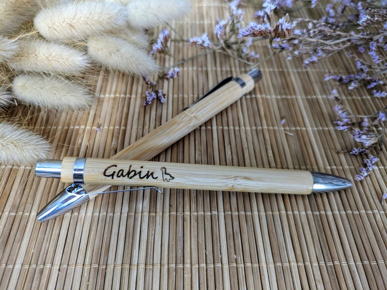 Personalized bamboo pen gift for child, colleague, association, nanny, atsem, evjf, back to school, baptism, girlfriend, wedding witness image 1