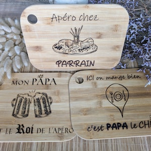 Planche à découper personnalisée en bois (Cadeau apéro - bbq - barbecue - plancha pour papa, parrain, tonton, ami, papi, maman, mamie...)