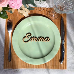 Cartão de lugar de casamento personalizado (nome do convidado gravado, decoração de mesa, boho rústico, nome, lembrança, recepção, eventos)