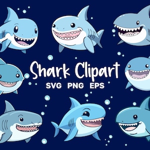 Cute Sharks SVG Clipart - Underwater Life Bundle - Baby Shark SVG Clip Art - Cricut Cutting Files - Commercial Use - Instant Download