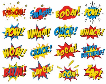 Comic Style Action Bubbles SVG Clipart - Comic Cartoon Style PNG Bundle - Comic Text Clipart - Commercial Use - Instant Download