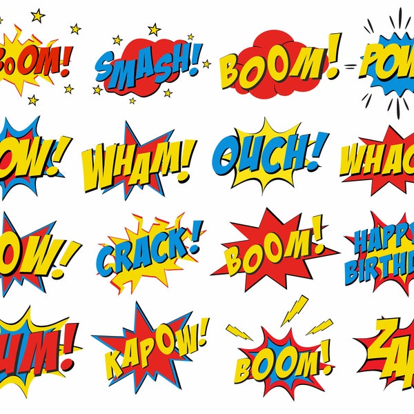 Comic Style Action Bubbles SVG Clipart - Comic Cartoon Style PNG Bundle - Comic Text Clipart - Commercieel gebruik - Instant Download