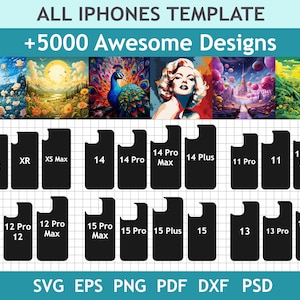 Phone Case Template Pack + 5000 Designs Mega Bundle - Sublimationsvorlage für iPhone-Hüllen - SVG PNG DXF - Cricut Vektor Bundle