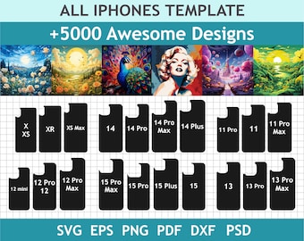 Phone Case Template Pack + 5000 Designs Mega Bundle - Sublimation Template for iPhone Cases - SVG PNG DXF - Cricut Vector Bundle