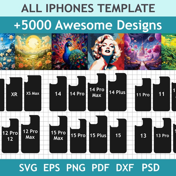 Phone Case Template Pack + 5000 Designs Mega Bundle - Sublimation Template for iPhone Cases - SVG PNG DXF - Cricut Vector Bundle