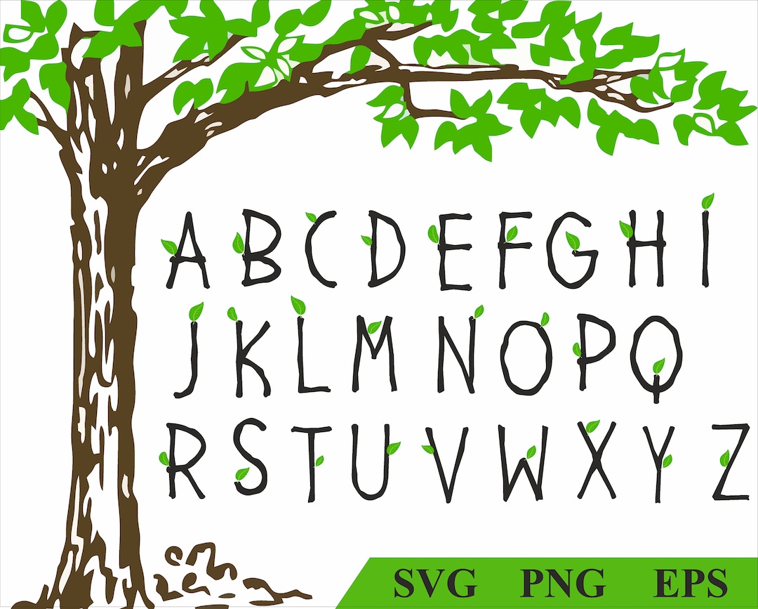 Forest Alphabet Trees Alphabet SVG PNG Bundle Natural Decor Elements Green Font Commercial Use