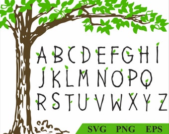 Forest Alphabet - Trees Alphabet -  SVG PNG Bundle - Natural Decor Elements - Green Font - Commercial Use - Instant Download