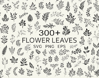 300 Leaves & Branches SVG Clipart - Leaf Vector Bundle - Greenery Svg - Hand Drawn Leaves PNG and SVG - Commercial Use - Cricut Silhouette