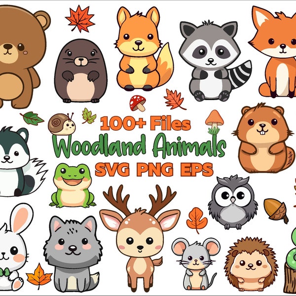 Woodland Animals SVG Clipart - Cute Animals Bundle - Forest Animals PNG Clip Art - Cricut Cutting Files - Commercial Use - Instant Download