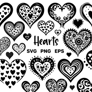 Hearts SVG Clipart - Drawn Hearts Silhouette PNG Bundle - Valentine Days Decor Vector Files - Cricut - Commercial Use - Instant Download