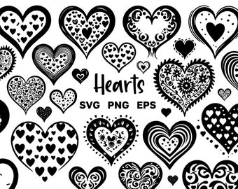 Hearts SVG Clipart - Drawn Hearts Silhouette PNG Bundle - Valentine Days Decor Vector Files - Cricut - Commercial Use - Instant Download