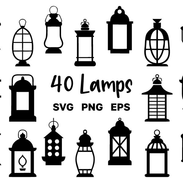 Lantern Silhouette SVG Clipart - Vector Lantern Bundle - File di taglio Cricut - Uso commerciale - Download istantaneo