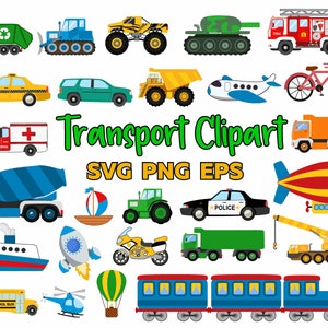 Transport SVG Clipart - INSTANT DOWNLOAD - Vehicles - Car - Truck - Train - Airplane - Decor Elements - Cricut Cut Files - Commercial Use