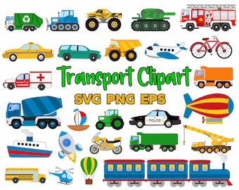 Transport SVG Clipart - INSTANT DOWNLOAD - Vehicles - Car - Truck - Train - Airplane - Decor Elements - Cricut Cut Files - Commercial Use