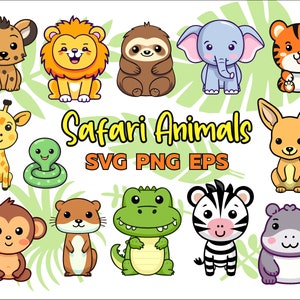 Safari Animals SVG Clipart - Cute Safari Bundle - Jungle Animals Clip Art - Cricut Cutting Files - Commercial Use - Instant Download