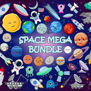 Planeten SVG Mega Bundle Sonnensystem Clipart Weltraum Bundle niedliche Planeten PNG Cricut Schneidedateien kommerzielle Nutzung Instant Download Bild 1