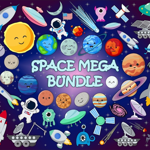 Planets SVG Mega Bundle - Solar System Clipart - Space Bundle - Cute Planets PNG - Cricut Cutting Files - Commercial Use - Instant Download